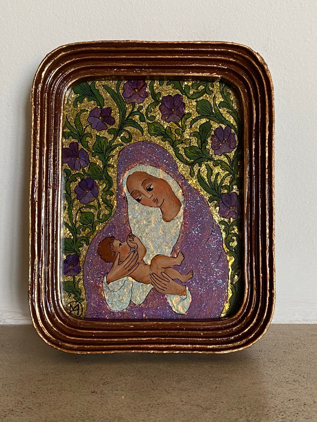 Miniature Vierge à l'enfant mauve